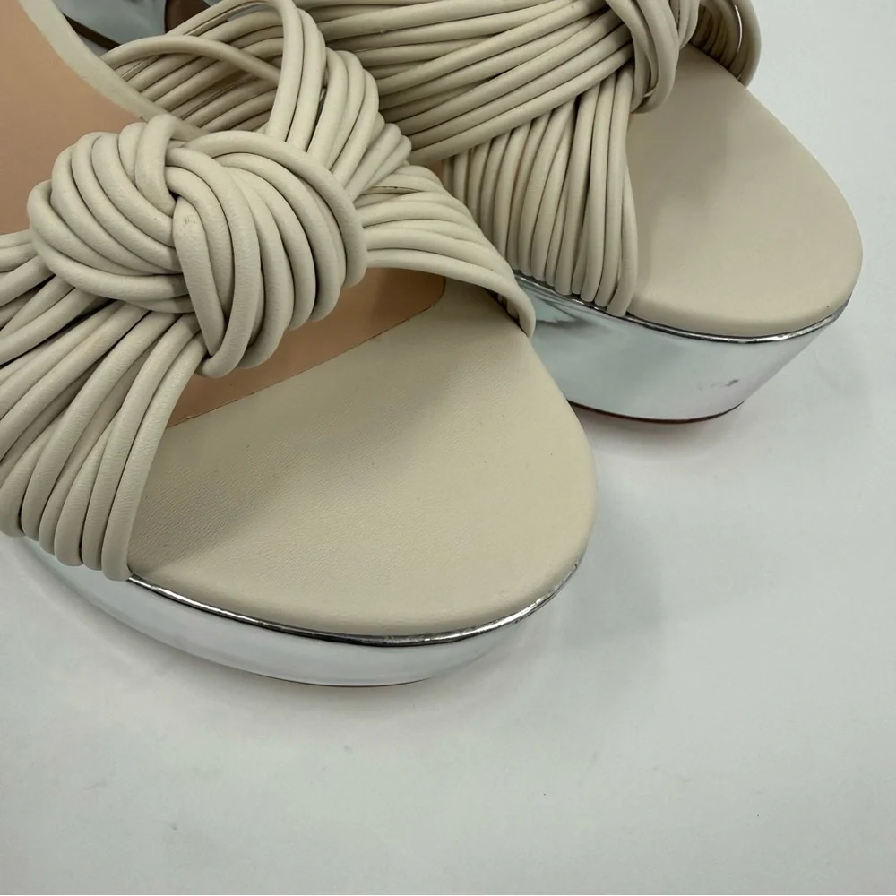 Anthropologie Guilhermina Knotted Platform Silver Mirror Heels Size 9